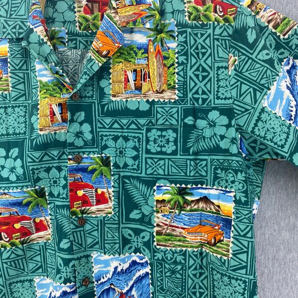 Pacific Legend Classic Car Surfing Hawaiian Button Up Shirt Men Sz XL - Picture 3 of 7
